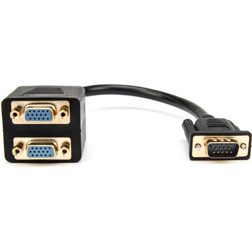 Rocstor Premium 1 Ft VGA To 2x VGA Video Splitter Cable M/F   DB 15 Male   DB 15 Female   Black   1 Ft VGA Video Cable For Monitor, Video Device   Gold Plated Connector Alternate-Image1/500