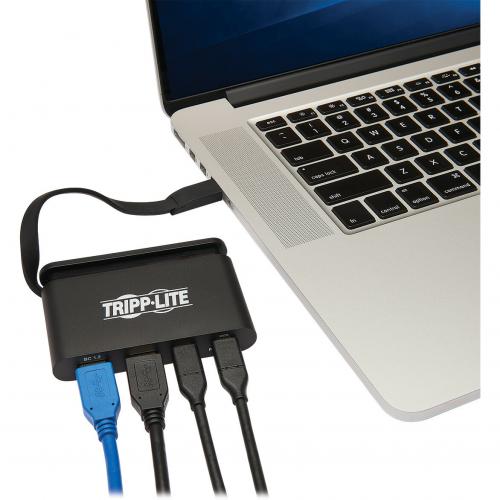 Tripp Lite By Eaton 4 Port USB C Hub With Self Storing Cable, USB 3.x (5Gbps), 2x USB A, 2x USB C, 100W PD Charging, Black Alternate-Image1/500
