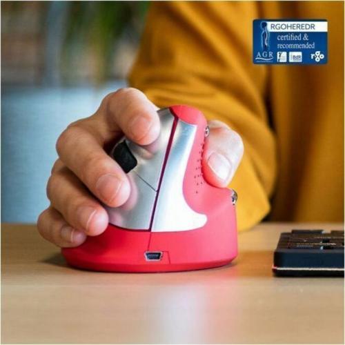 R Go HE Sport Ergonomic Mouse, Vertical Mouse, Prevents RSI, Medium (hand Length 165 185mm), Right Handed, Wireless Bluetooth Connection, Red Alternate-Image1/500