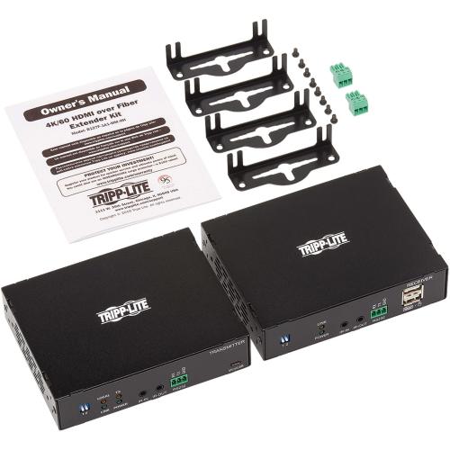 Tripp Lite By Eaton HDMI Over Fiber Extender Kit, Transmitter/Receiver, 4K 60 Hz, 4:4:4, RS 232, IR, Multimode LC, 985 Ft. (300 M), TAA Alternate-Image1/500