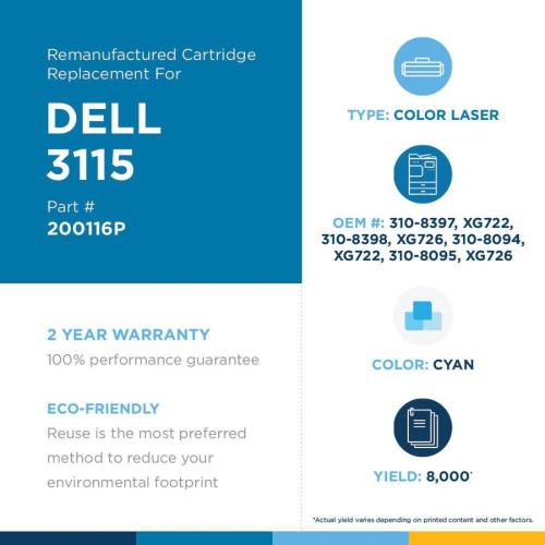 Clover Remanufactured Toner Cartridge Replacement For Dell 3110/3115 | Cyan | High Yield Alternate-Image1/500
