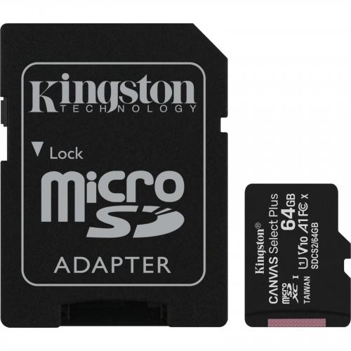 Kingston 64GB Canvas Select Plus MicroSDXC Card | Up To 100MB/s | A1 Class 10 UHS I | With Adapter | SDCS2/64GB Alternate-Image1/500