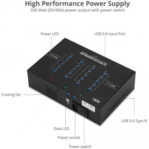 SIIG 20 Port Industrial USB 3.0 Hub With Charging   200W Alternate-Image1/500
