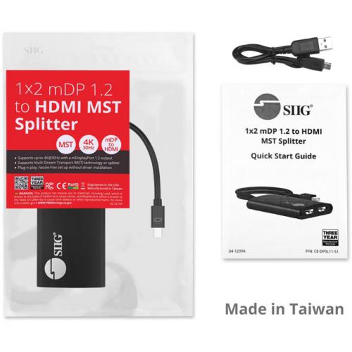 SIIG 4K 2 Ports Mini DisplayPort 1.2 To HDMI MST Splitter Alternate-Image1/500
