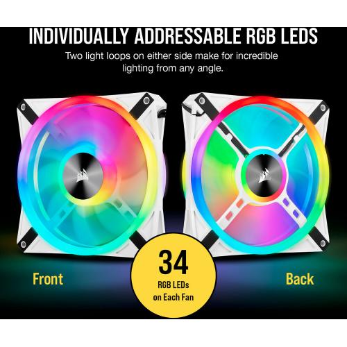 Corsair QL Series, ICUE QL140 RGB, 140mm RGB LED PWM White Fan, Dual Fan Kit With Lighting Node Core Alternate-Image1/500