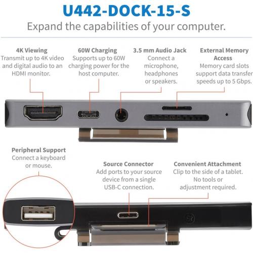 Tripp Lite USB C Docking Station HDMI USB A SD/Micro SD PD Charging Gray Alternate-Image1/500