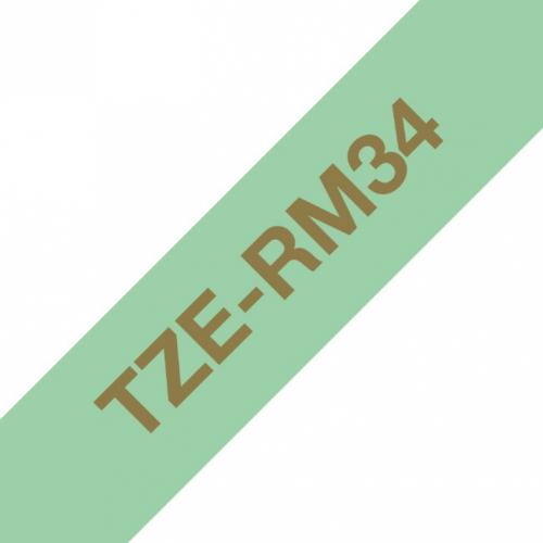 Brother TZe RM34 Ribbon Tape Cassette   Gold On Mint Green, 12mm Wide Alternate-Image1/500
