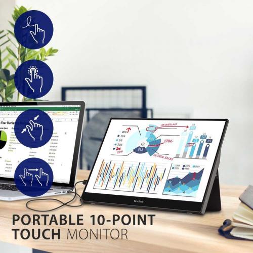 ViewSonic TD1655 15.6 Inch 1080p Portable Monitor With IPS Touchscreen, 2 Way Powered 60W USB C, Eye Care, Dual Speakers, Built In Stand With Smart Cover Alternate-Image1/500