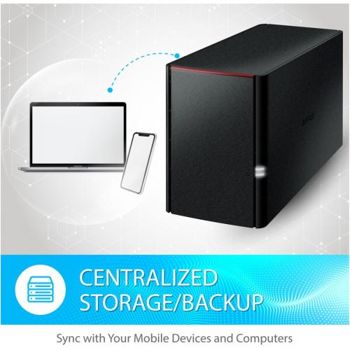 BUFFALO LinkStation 220 12TB NAS Home Office Private Cloud Data Storage With HDD Hard Drives Included/Computer Network Attached Storage/NAS Storage/Network Storage/Media Server Alternate-Image1/500