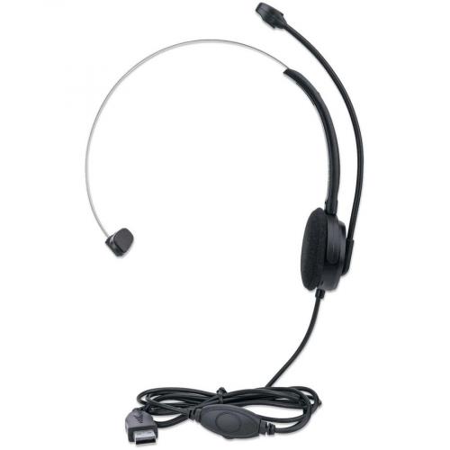 Manhattan USB Headset With Mic & 5 Ft Cable   Cushion Mono/Single Sided, On Ear, In Line Volume Control, Adjustable Headband   For Desktop, Laptop, Computer, 179867 Alternate-Image1/500