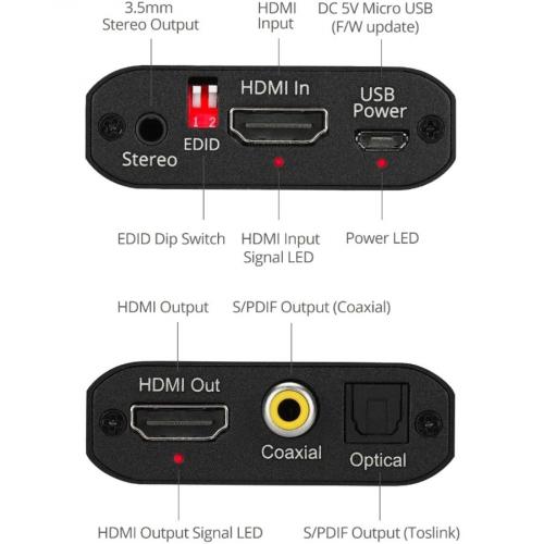 SIIG 4K HDMI With Audio Extractor Converter   Analog Stereo/Toslink Optical/Coaxial S/PDIF Alternate-Image1/500