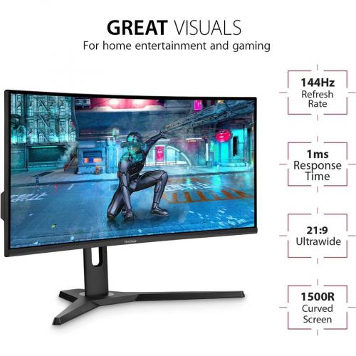 ViewSonic OMNI VX3418 2KPC 34 Inch Ultrawide Curved 1440p 1ms 144Hz Gaming Monitor With FreeSync Premium, Eye Care, HDMI And Display Port Alternate-Image1/500