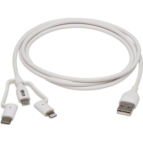 Eaton Tripp Lite Series Safe IT Universal USB A To Lightning, USB Micro B And USB C Sync/Charge Antibacterial Cable (M/3xM), MFi Certified, White, 4 Ft. (1.2 M) Alternate-Image1/500