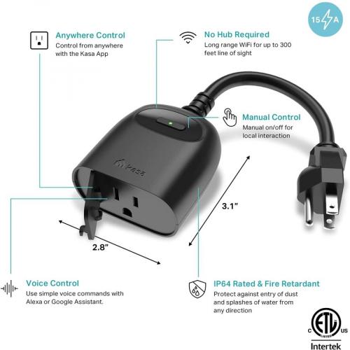 Smart Outdoor WiFi Plug , Electrical Power Extension up to 1875W, Alexa  google