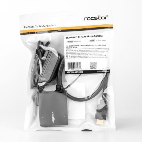 Rocstor 2 Port HDMI Splitter With USB Power 4K Alternate-Image1/500