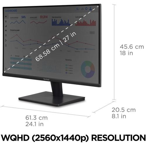 ViewSonic VA2715 2K MHD 27 Inch 1440p LED Monitor With Adaptive Sync, Ultra Thin Bezels, HDMI And DisplayPort Inputs For Home And Office Alternate-Image1/500