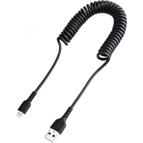 StarTech.com 1m (3ft) USB To Lightning Cable, MFi Certified, Coiled IPhone Charger Cable, Black, Durable TPE Jacket Aramid Fiber Alternate-Image1/500