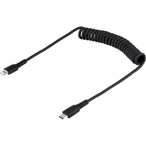 StarTech.com 1m (3ft) USB C To Lightning Cable, MFi Certified, Coiled IPhone Charger Cable, Black, Durable TPE Jacket Aramid Fiber Alternate-Image1/500