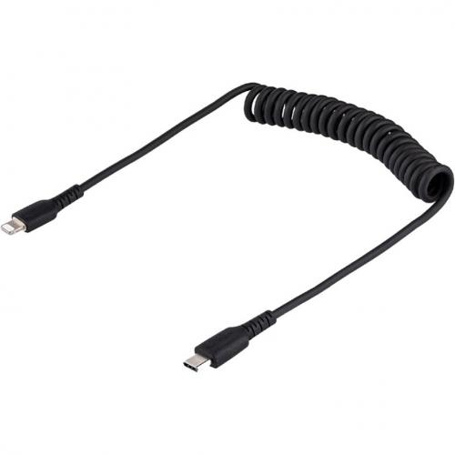 StarTech.com 50cm / 20in USB C To Lightning Cable, MFi Certified, Coiled IPhone Charger Cable, Black, TPE Jacket Aramid Fiber Alternate-Image1/500