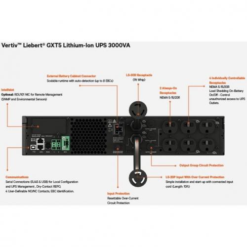 Vertiv Liebert GXT5 Lithium Ion N Online UPS 3000VA/2700W 120V Tower/Rack UPS Alternate-Image1/500