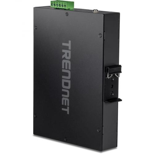 TRENDnet 5 Port Industrial Gigabit PoE+ Switch, Wide Temperature Range  20&deg;   65&deg;C ( 4&deg;   149&deg;F), DIN Rail Switch, 50 55V DC, 4 X Gigabit PoE+ Ports, 1 X Gigabit SFP Slot, TI PGM541, Black Alternate-Image1/500