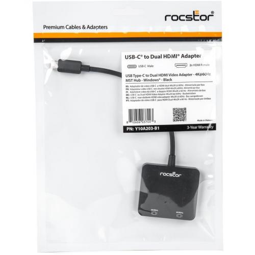 Rocstor Premium Usb C? To Dual Hdmi Multi Monitor Adapter   Hdmi 4k 60hz   Usb Type  C? 2 Port Multi Monitor Mst Hub Adapter  For Pc/windows   4kx2k Resolutions Up To 3840x2160 Alternate-Image1/500