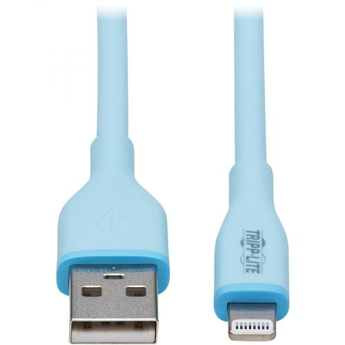 Eaton Tripp Lite Series Safe IT USB A To Lightning Sync/Charge Antibacterial Cable (M/M), Ultra Flexible, MFi Certified, Light Blue, 6 Ft. (1.83 M) Alternate-Image1/500