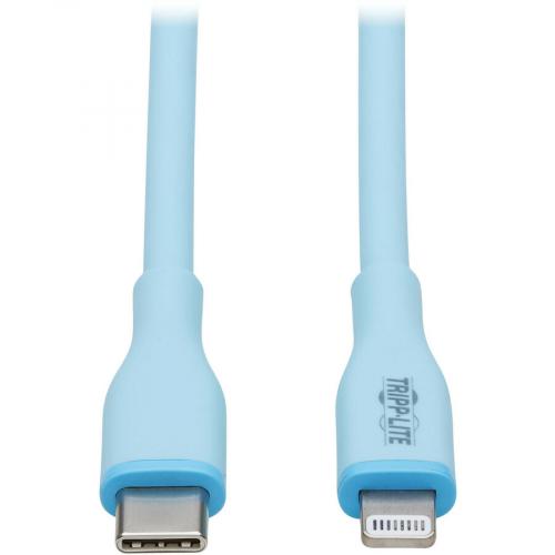 Eaton Tripp Lite Series Safe IT USB C To Lightning Sync/Charge Antibacterial Cable, Ultra Flexible, MFi Certified   USB 2.0 (M/M), Light Blue, 6 Ft. (1.83 M) Alternate-Image1/500