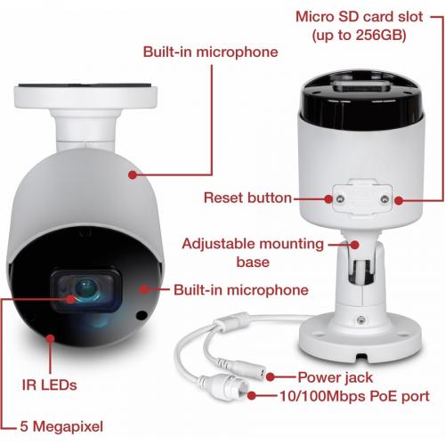 TRENDnet Indoor Outdoor 5MP H.265 PoE Bullet Network Camera, IP66 Rated Housing, IR Night Vision Up To 30m (98 Ft.), Security Surveillance Camera, MicroSD Card Slot (up To 256GB), White, TV IP1514PI Alternate-Image1/500