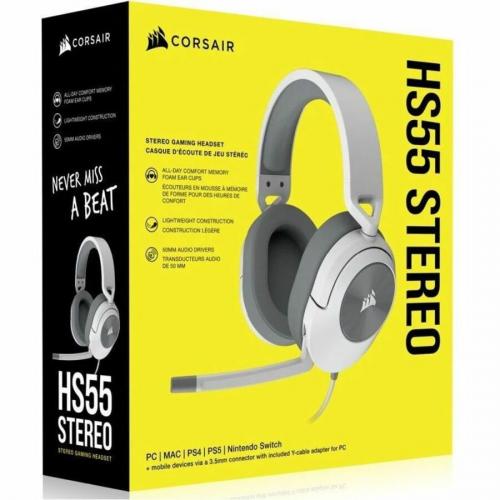 Corsair HS55 STEREO Wired Gaming Headset   White Alternate-Image1/500