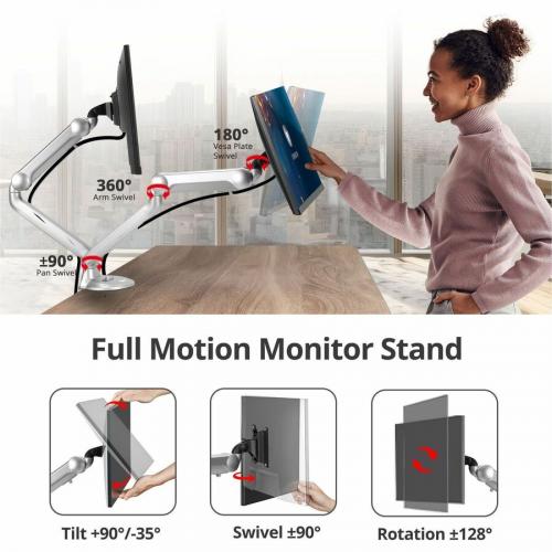 SIIG MTPRO Desk Mount Dual Gas Spring Monitor Arm   Up To 32" Display   Max. Load 19.8 Lbs   VESA 75 & 100mm Alternate-Image1/500