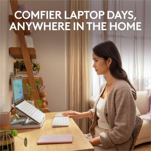 Logitech Casa Pop Up Desk Work From Home Kit With Laptop Stand, Wireless Keyboard & Touchpad, Bluetooth, USB C Charging, For Laptop/MacBook (10" To 17")   Windows, MacOS, ChromeOS, Nordic Calm (Sand/Off White) Alternate-Image1/500