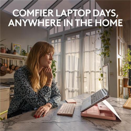 Logitech Casa Pop Up Desk Work From Home Kit With Laptop Stand, Wireless Keyboard & Touchpad, Bluetooth, USB C Charging, For Laptop/MacBook (10" To 17")   Windows, MacOS, ChromeOS, Bohemian Blush (Rose) Alternate-Image1/500