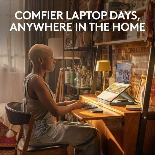 Logitech Casa Pop Up Desk Work From Home Kit With Laptop Stand, Wireless Keyboard & Touchpad, Bluetooth, USB C Charging, For Laptop/MacBook (10" To 17")   Windows, MacOS, ChromeOS, Classic Chic (Green/Graphite) Alternate-Image1/500