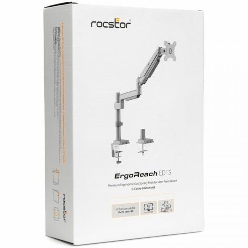 Rocstor ErgoReach Y10N021 S1 Mounting Arm For Monitor, Flat Panel Display   Silver   Landscape/Portrait Alternate-Image1/500