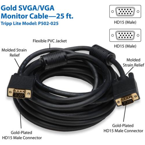 Eaton Tripp Lite Series VGA High Resolution RGB Coaxial Cable (HD15 M/M), 25 Ft. (7.62 M) Alternate-Image1/500