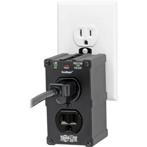 Tripp Lite By Eaton Isobar 2 Outlet Surge Protector, Direct Plug In, 1410 Joules, Diagnostic LEDs, Black Metal Housing Alternate-Image2/500