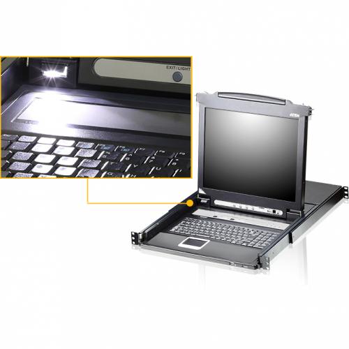 Aten Slideaway CL5708 17" LCD Console 8 Port Combo KVM With Peripheral Sharing Technology TAA Compliant Alternate-Image2/500