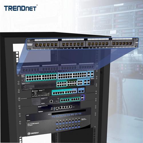 TRENDnet 24 Port Cat6 Unshielded Patch Panel, Wallmount Or Rackmount, Compatible With Cat3,4,5,5e,6 Cabling, For Ethernet, Fast Ethernet, Gigabit Applications, Black, TC P24C6 Alternate-Image2/500