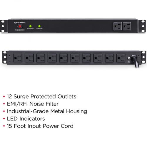 CyberPower RKBS15S2F10R Rackbar 12   Outlet Surge With 3600 J Alternate-Image2/500