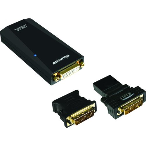 DIAMOND USB 2.0 To VGA / DVI / HDMI Video Graphics Adapter   1 X Female USB   1 X DVI Female Video   1920 X 1080 Supported   Black Alternate-Image2/500