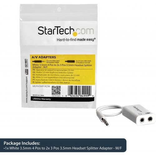 StarTech.com 3.5mm 4 Position To 2x 3 Position 3.5mm Headset Splitter Adapter M/F   White Alternate-Image2/500