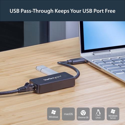 StarTech.com USB 3.0 To Gigabit Ethernet Adapter NIC W/ USB Port   Black Alternate-Image2/500