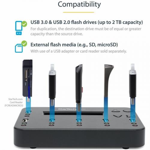 StarTech.com Standalone 1 To 5 USB Thumb Drive Duplicator/Eraser, Multiple USB Flash Drive Copier/Cloner, Sector By Sector Copy, Sanitizer Alternate-Image2/500
