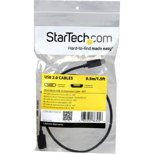 StarTech.com 0.5m 20in Micro USB Extension Cable   M/F   Micro USB Male To Micro USB Female Cable Alternate-Image2/500