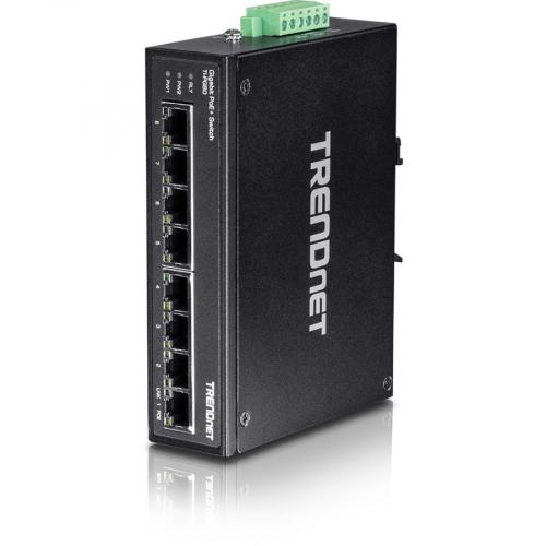 TRENDnet 8 Port Hardened Industrial Unmanaged Gigabit PoE+ DIN Rail Switch, 200W Full PoE+ Power Budget, 16 Gbps Switching Capacity, IP30 Rated Network Switch, Lifetime Protection, Black, TI PG80 Alternate-Image2/500