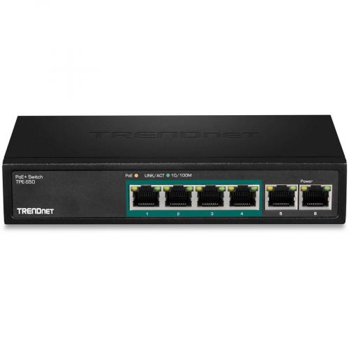 TRENDnet 6 Port Fast Ethernet PoE+ Switch, 4 X Fast Ethernet PoE Ports, 2 X Fast Ethernet Ports, 60W PoE Budget, 1.2 Gbps Switch Capacity, Metal, Limited Lifetime Protection, Black, TPE S50 Alternate-Image2/500