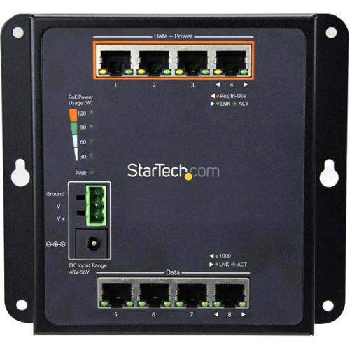StarTech.com Industrial 8 Port Gigabit PoE Switch   4 X PoE+ 30W   Power Over Ethernet GbE Layer/L2 Managed Network Switch  40C To +75C Alternate-Image2/500