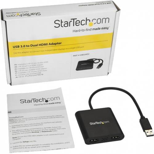 StarTech.com USB 3.0 To Dual HDMI Adapter, 1x 4K & 1x 1080p, External Graphics Card, USB Type A Dual Monitor Display Adapter, Windows Only Alternate-Image2/500