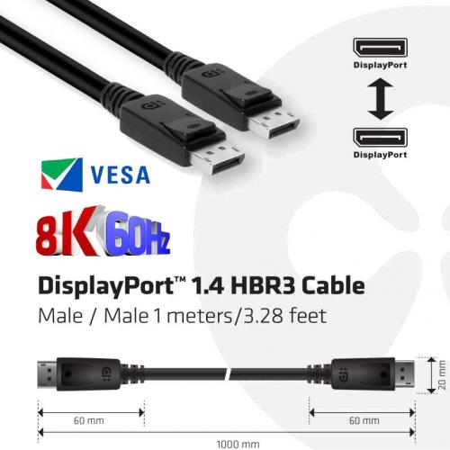Club 3D DisplayPort 1.4 HBR3 Cable 8K60Hz Male / Male 1m/3.28ft Alternate-Image2/500